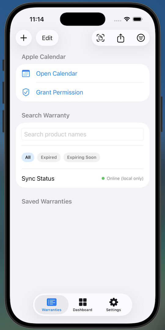 SmartWarrantyApp warranty dashboard screenshot